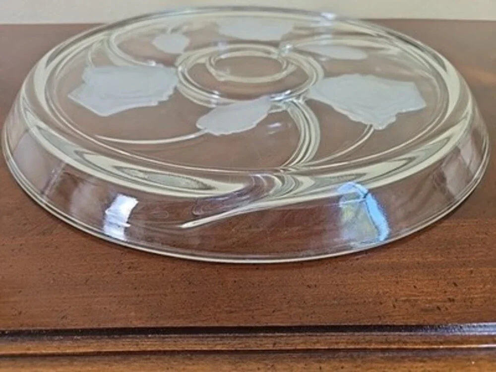 Indiana Glass Pressed Frosted Rose Divided  13” Appetizer Tray